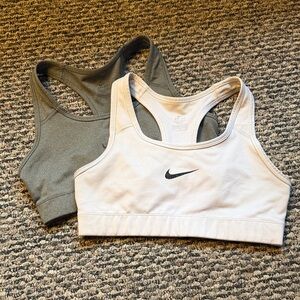 Nike White and Olive Green Racerback Sports Bras